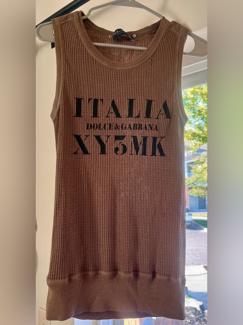 Vintage Dolce & Gabbana Brown Ribbed Logo Tank Top